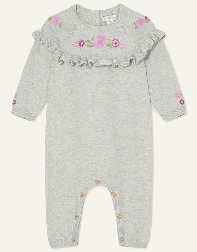 Newborn Floral Knit Sleepsuit, Grey (GREY), large