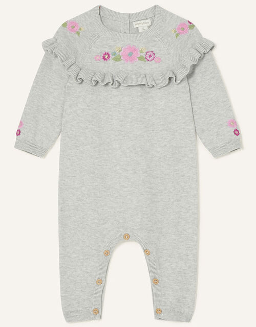 Newborn Floral Knit Sleepsuit, Grey (GREY), large