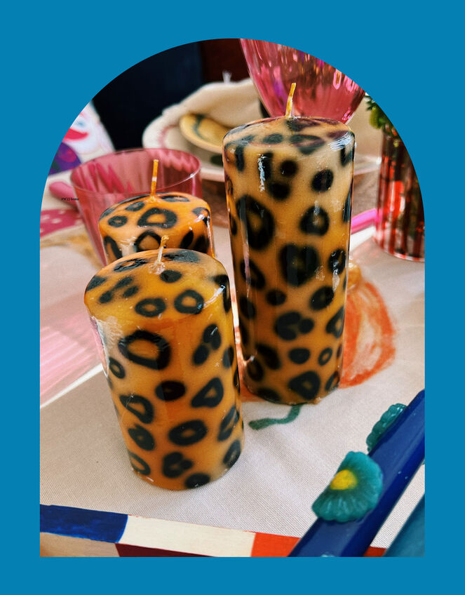 Anna and Nina Large Leopard Print Pillar Candle, , large
