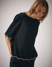 Tia Short Sleeve Diamante Trim Jumper, Black (BLACK), large