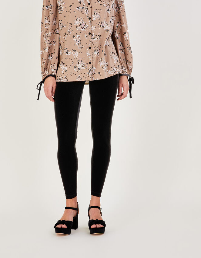 High Waisted Velvet Leggings, Black (BLACK), large