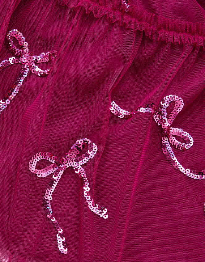 Bow Embellished Jersey Tulle Dress, Red (RED), large