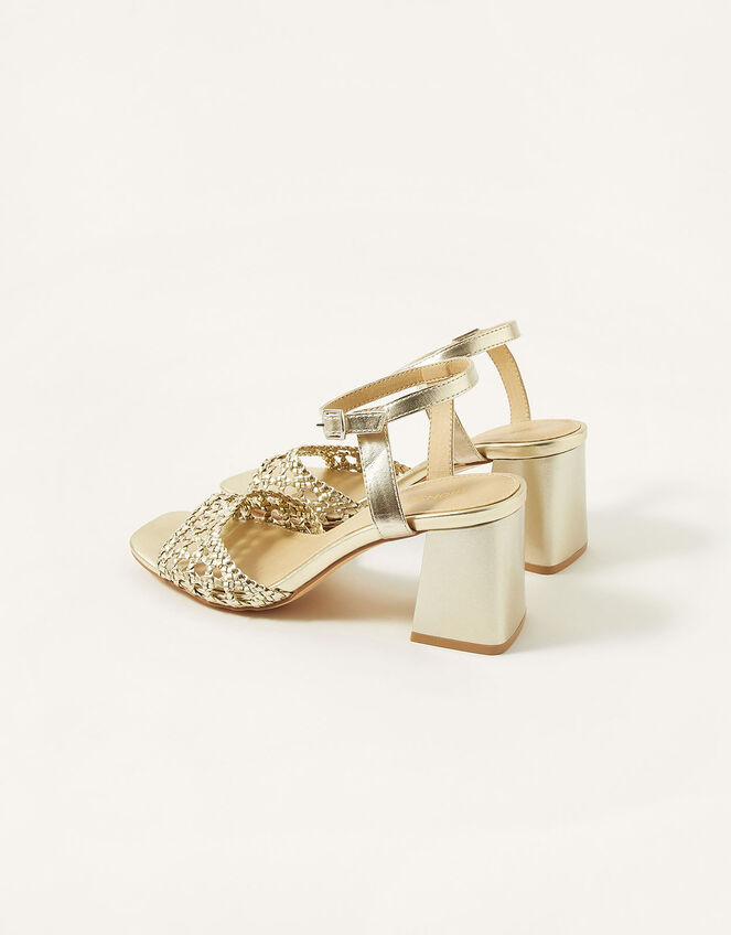 Wendy Woven Block Heel Sandals, Gold (GOLD), large
