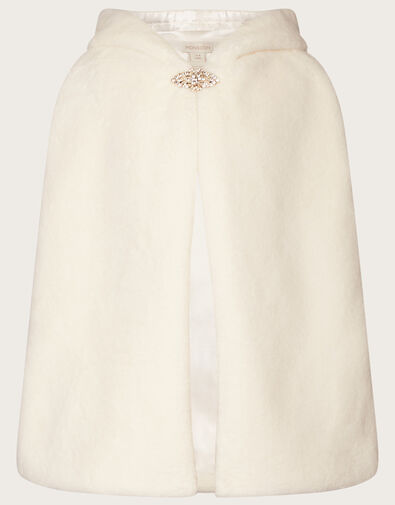 Land of Wonder Long Faux Fur Cape, Ivory (IVORY), large