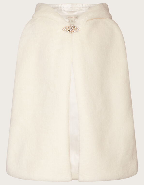 Land of Wonder Long Faux Fur Cape, Ivory (IVORY), large