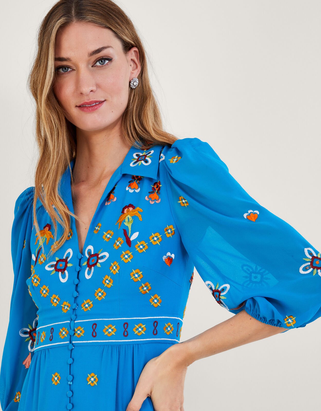 Blair Embroidered Shirt Dress in Recycled Polyester Blue Evening