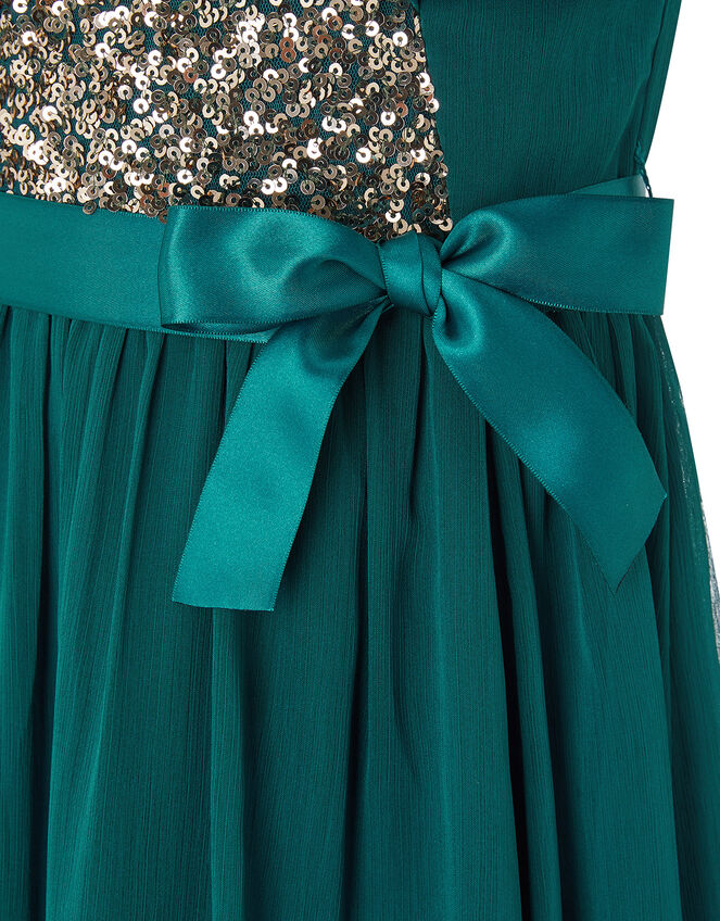 Cape Sleeve Sequin Dress in Recycled Fabric, Teal (TEAL), large