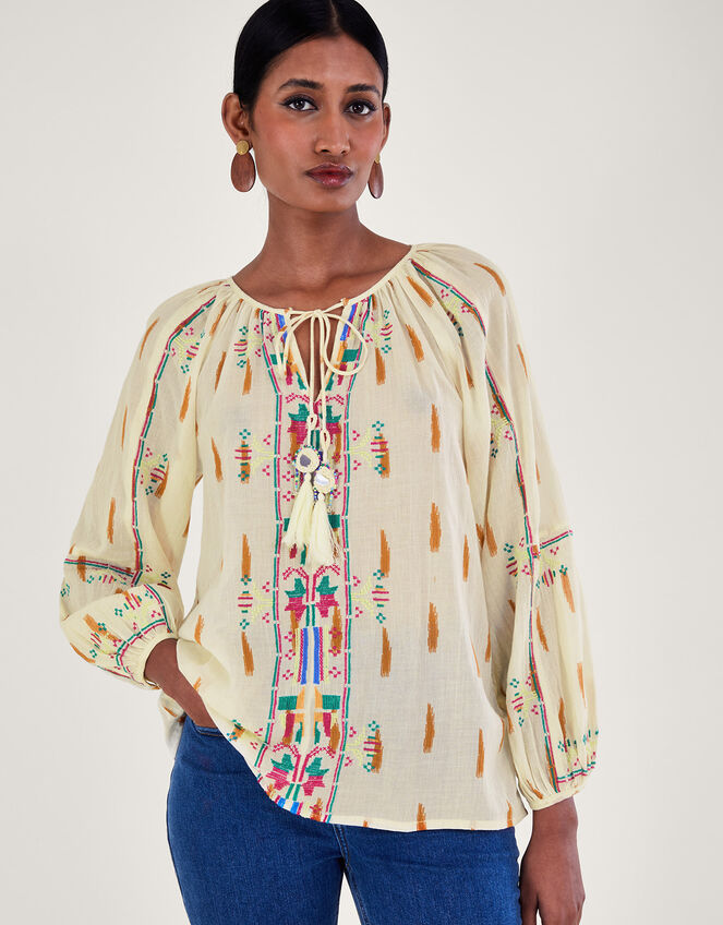 Embroidered Aztec Top , Ivory (IVORY), large