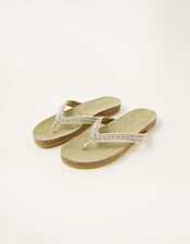 Embellished Toe-Post Flatform Sandals, Gold (GOLD), large