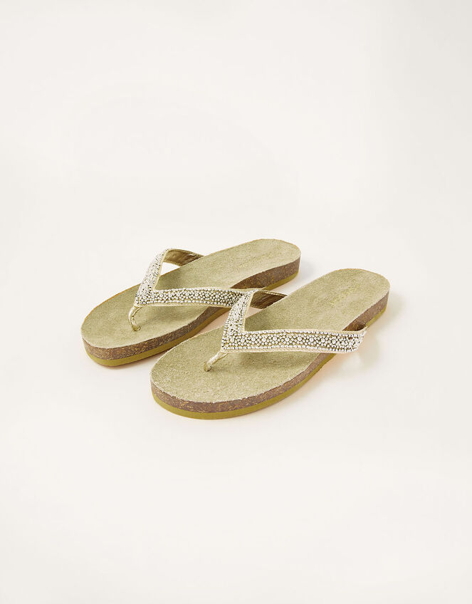 Embellished Toe-Post Flatform Sandals, Gold (GOLD), large