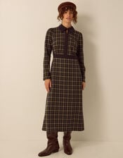 Ciara Check Jersey Midi Shirt Dress, Brown (BROWN), large