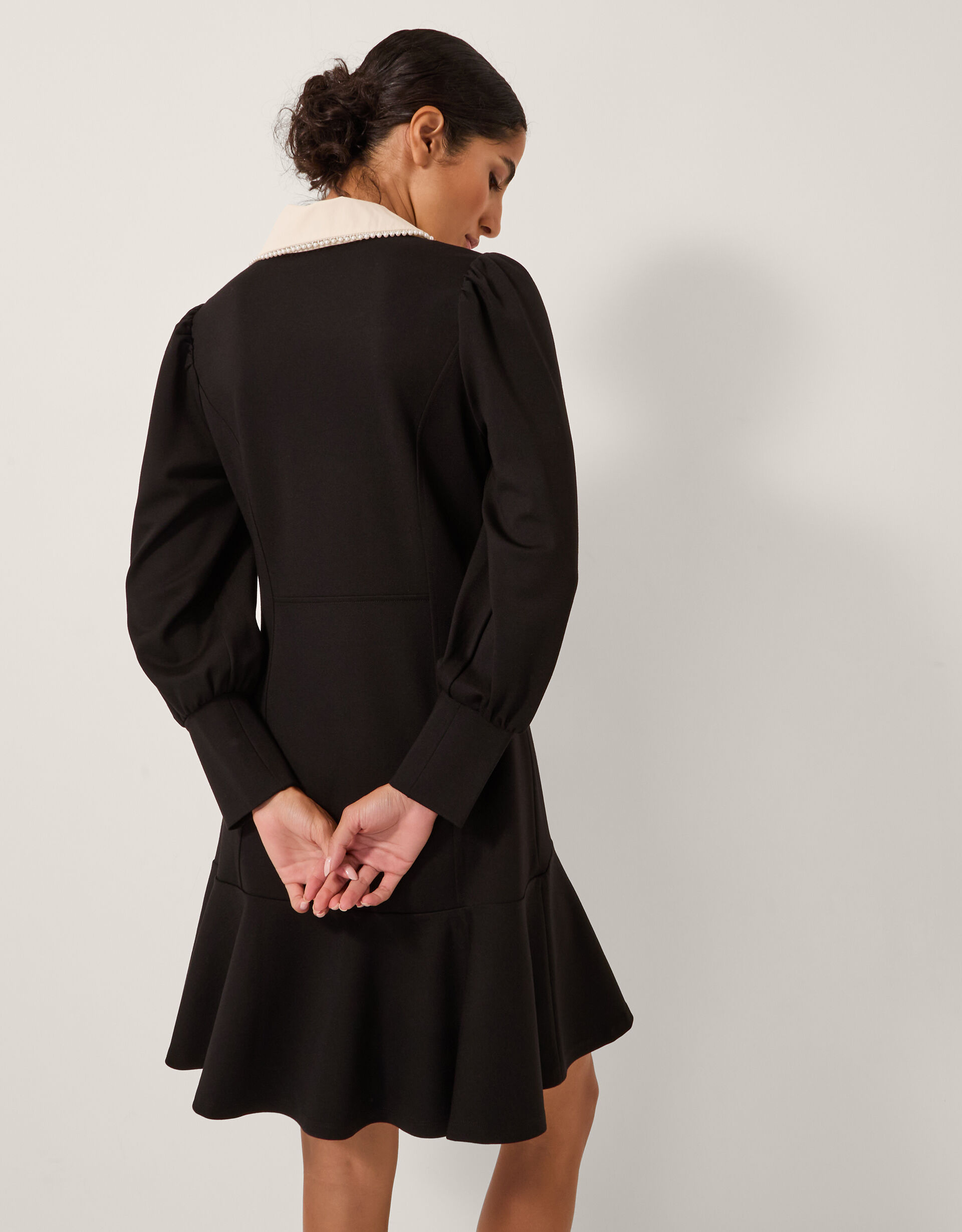 Priya Ponte Jersey Collar Mini Dress Black | Mini Dresses