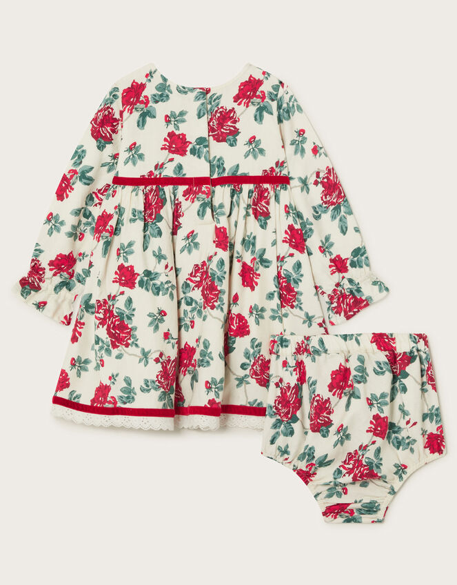 Newborn Long Sleeve Floral Dress and Briefs Set, Red (RED), large