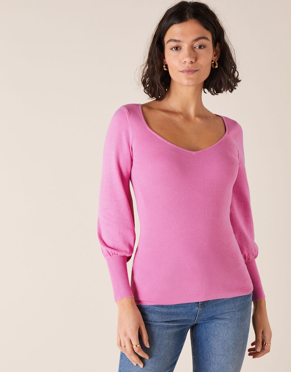 Sweetheart Neck Jumper Pink Jumpers Monsoon UK.
