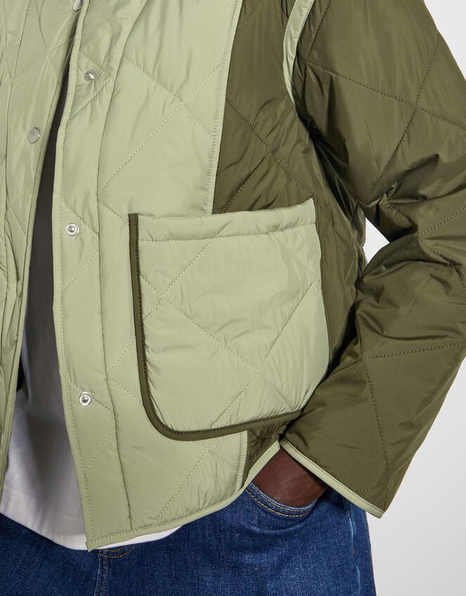 Lulu Two-Tone Quilted Jacket, Green (KHAKI), large