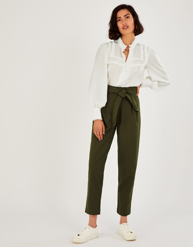 Paper Bag Belted Cargo Trousers in Sustainable Cotton Green Trousers & Leggings Monsoon UK.