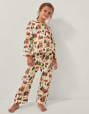 Christmas Scene Print Long Pyjamas Set, Cream (CREAM), large