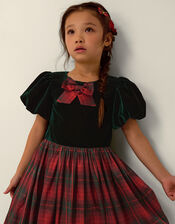 Elspeth Puff Sleeve Tartan Party Dress, Green (GREEN), large