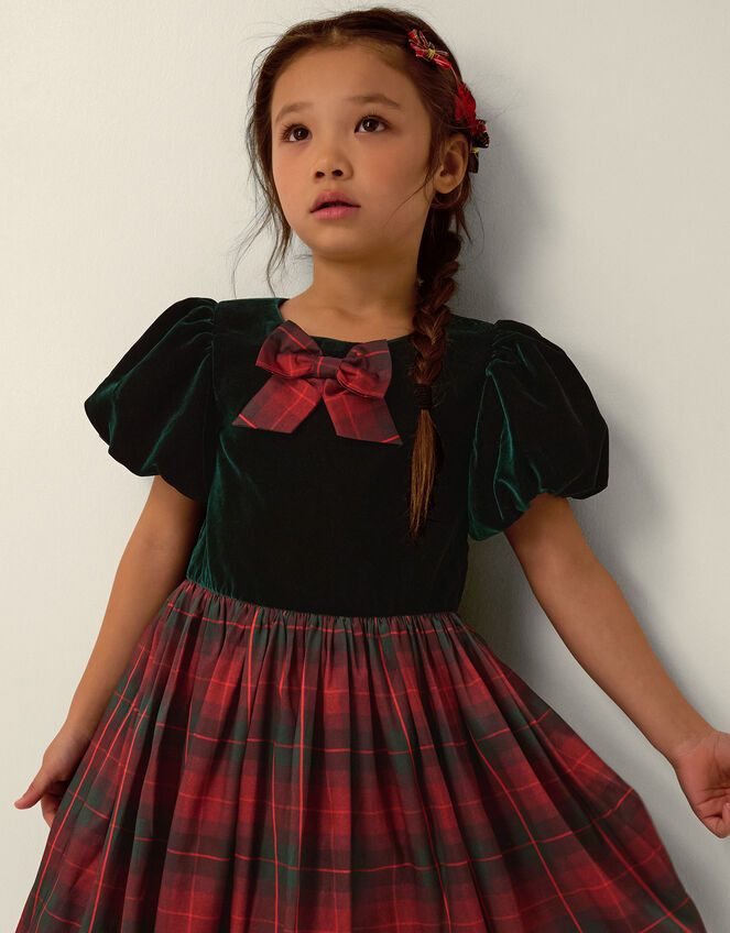 Elspeth Puff Sleeve Tartan Party Dress, Green (GREEN), large