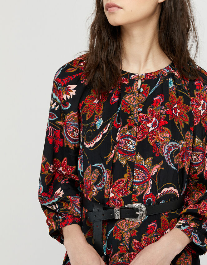 Danny Paisley Print Midi Dress, Black (BLACK), large