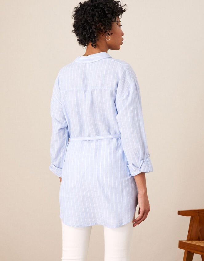 Stripe Longline Shirt in Linen Blend, Blue (BLUE), large