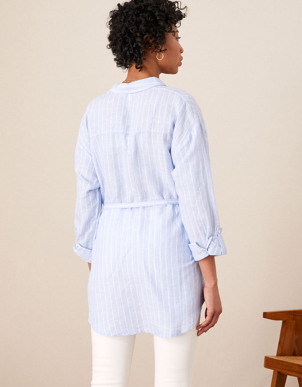 Women Women's Clothing | Stripe Longline Shirt in Linen Blend Blue - UR13093