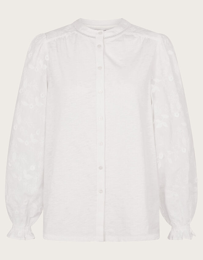 Indi Embroidered Sleeve Shirt, Ivory (IVORY), large