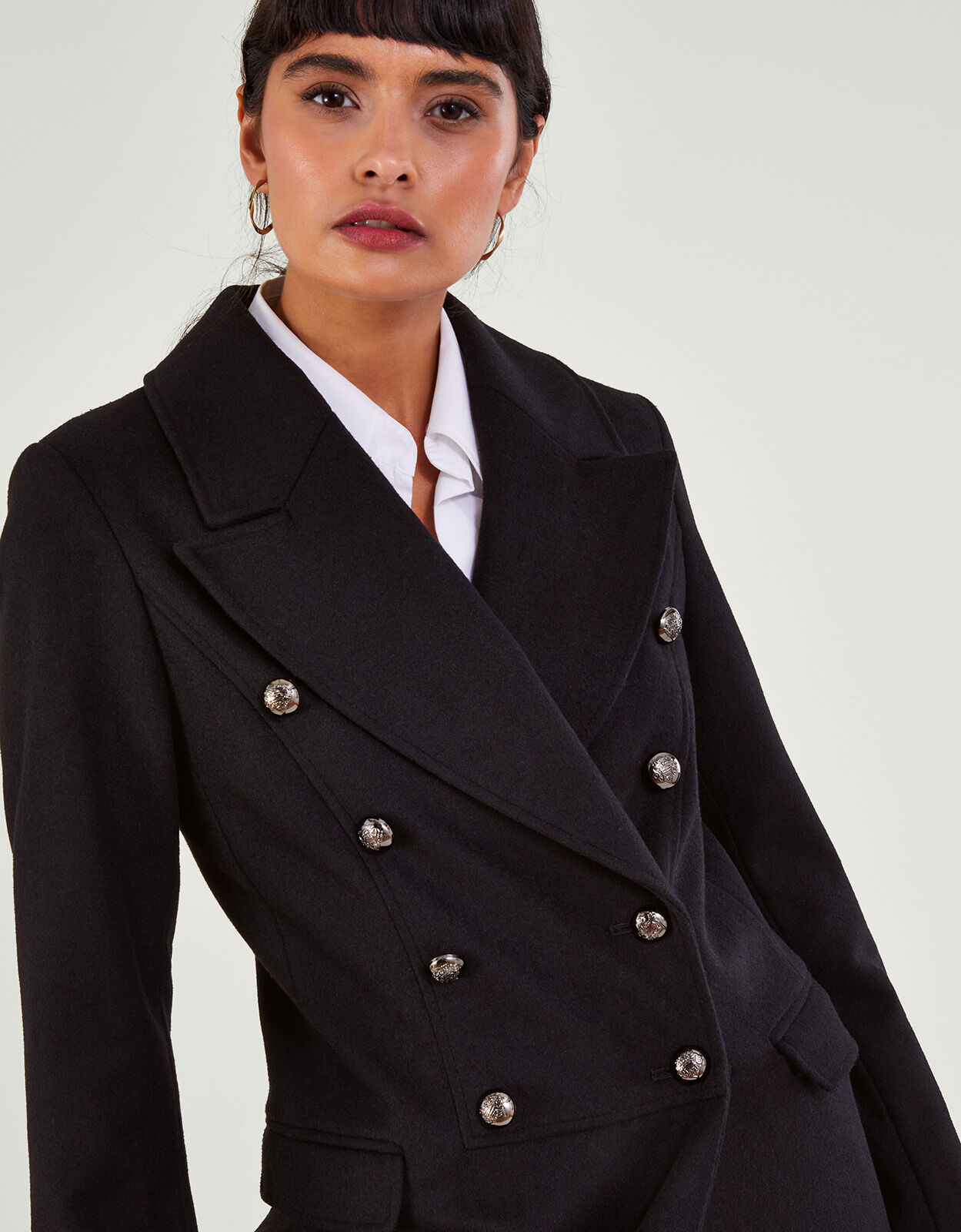 Black double breasted online coat womens uk