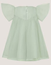Baby Winnie Satin Bow Party Dress, Green (SAGE), large