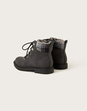 Check Detail Biker Boots, Black (BLACK), large