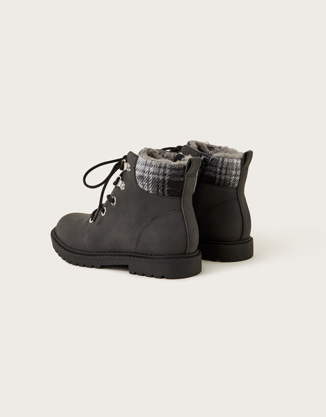 Check Detail Biker Boots, Black (BLACK), large