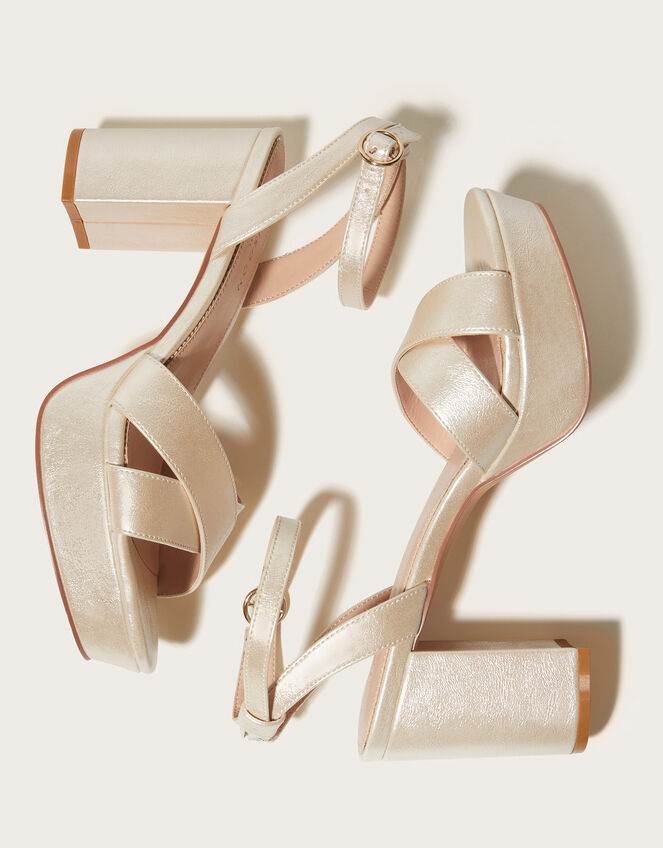 Pearlised Platform Heeled Sandals, Ivory (IVORY), large