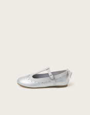 Shimmer Bow T-Bar Ballet Flats, Silver (SILVER), large