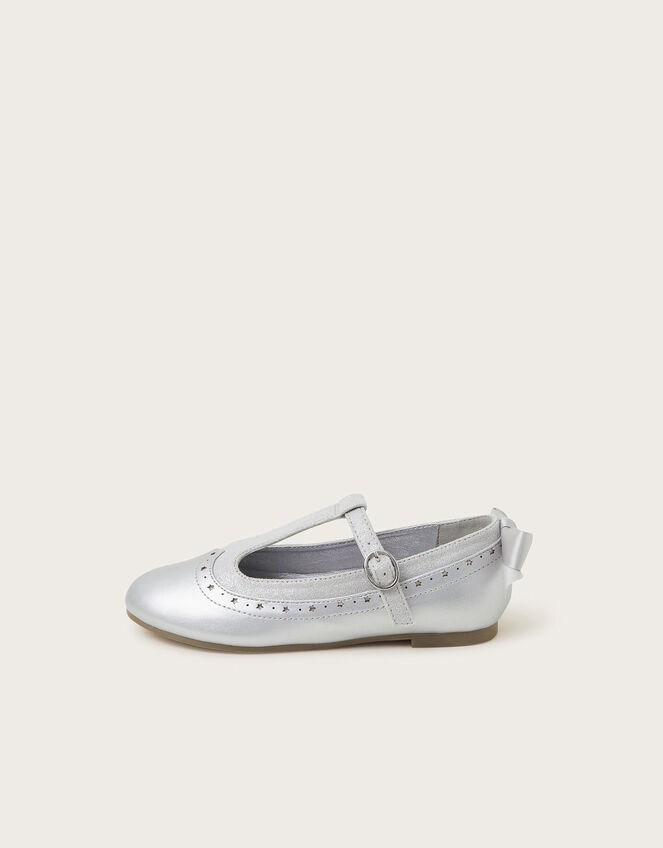 Shimmer Bow T-Bar Ballet Flats, Silver (SILVER), large