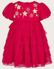 Baby Star Layered Dress in Recycled Polyester, Red (RED), large
