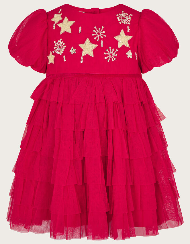 Baby Star Layered Dress in Recycled Polyester, Red (RED), large