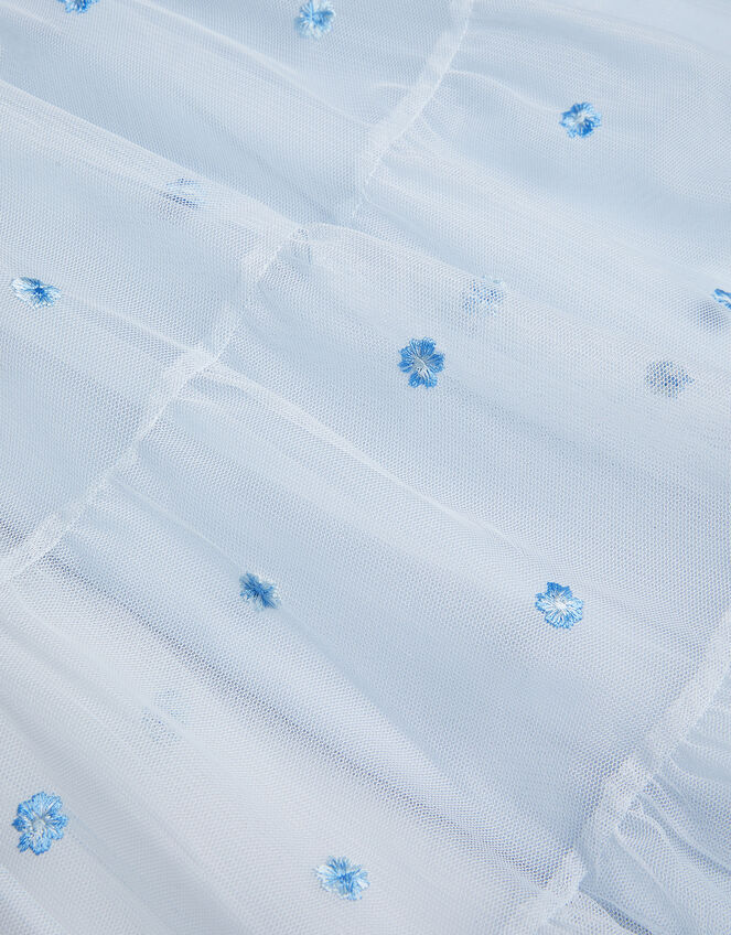 Thea Embroidered Back-Bow Tiered Dress, Blue (BLUE), large