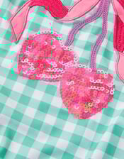 Sequin Cherry Gingham Swimsuit, Green (GREEN), large