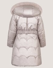 Metallic Belted Puffer Coat, Cream (CREAM), large