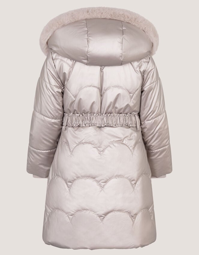Metallic Belted Puffer Coat, Cream (CREAM), large