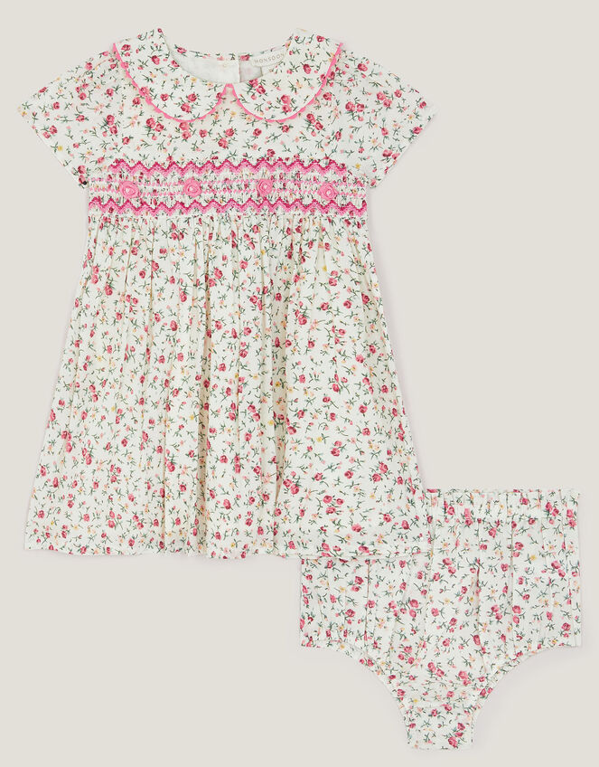 Baby Rose Smocked Dress & Knickers Set, Ivory (IVORY), large