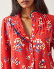 Sarah Frill Floral Print Shirt, Red (RED), large
