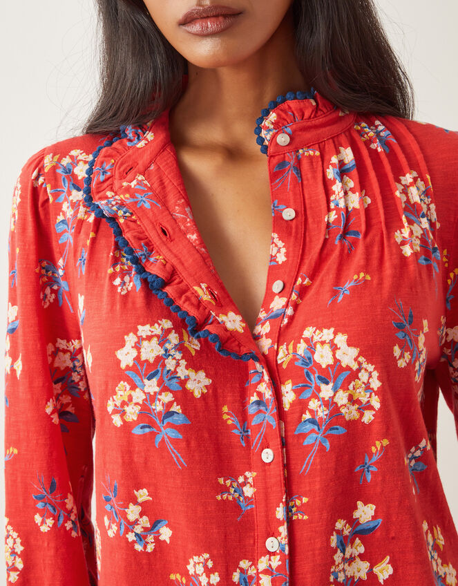 Sarah Frill Floral Print Shirt, Red (RED), large