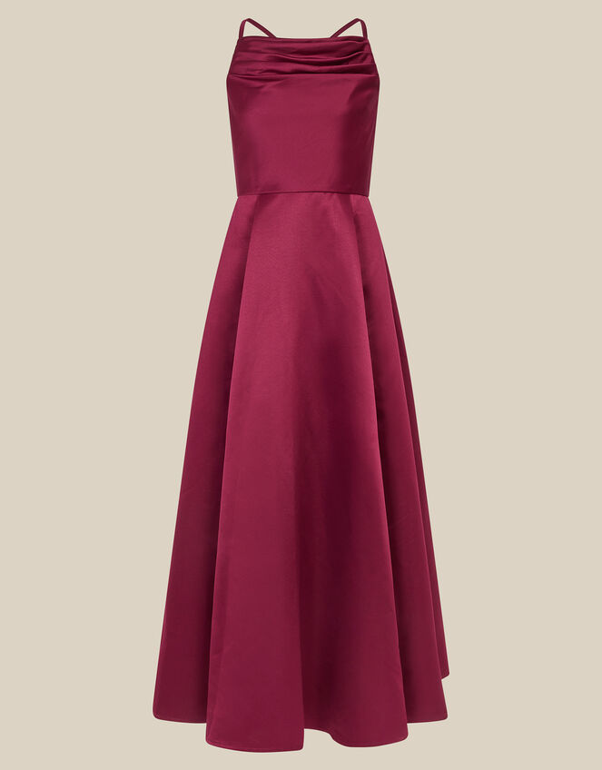Cowl Neck Satin Prom Dress, Red (BURGUNDY), large