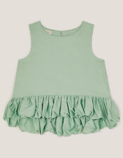 Sleeveless Ruffle Hem Top, Green (GREEN), large