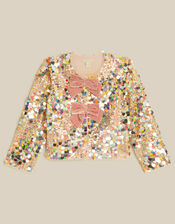 Zoe Velvet Bow Rainbow Sequin Jacket, Multi (MULTI), large