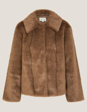 Fern Faux Fur Jacket, Brown (BROWN), large