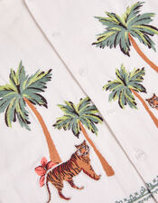Tiger Embroidered Short Sleeve Shirt, Ivory (IVORY), large