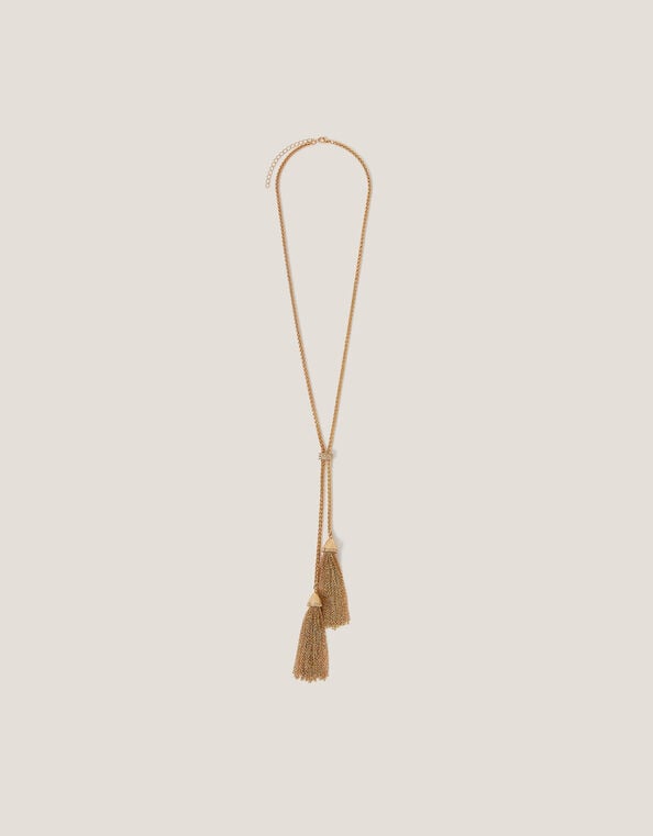 Long Diamanté Tassel Necklace, , large