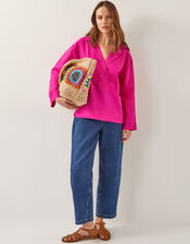 Tulip Linen Blend Collar Top, Pink (PINK), large